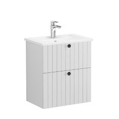 Vitra Root Groove 69234 Lavabo Dolabı, Çift Çekmeceli, Dar, 60 Cm, Mat Açık Gri, Köşeli Lavabolu